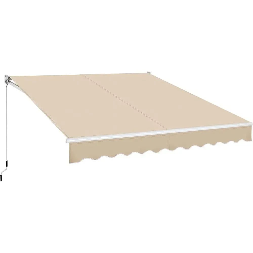 10ft x 8ft Manual Retractable Patio Awning with Polyester Shade, Beige