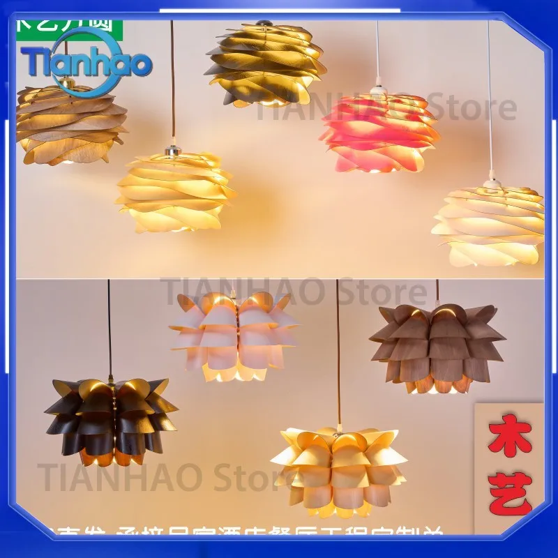 Wood Art Restaurant Chandelier for Internet Celebrity Rose Pine Cone Lamp Personalized Creative Flower Petal Modeling Lamp