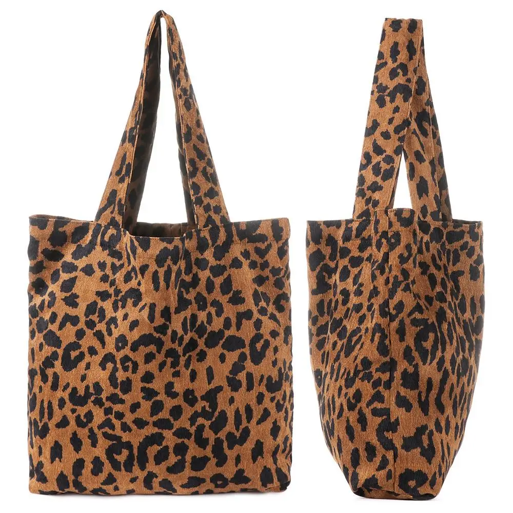 Fashion Women Large Corduroy Shoulder Bag Shopper Handbag Leopard Print Tote Bag