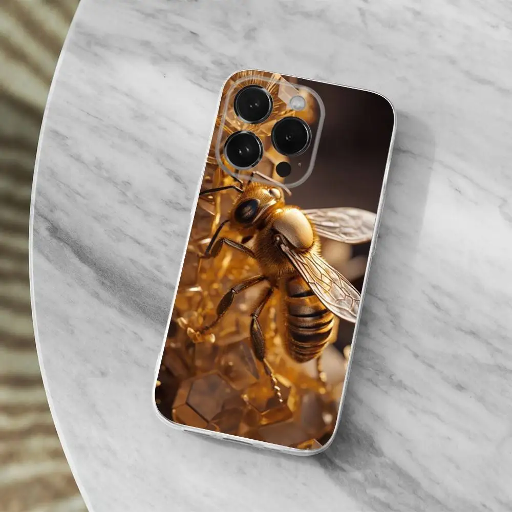 Cute Honey Bee Phone Case For iPhone 16,15,14,13,12,11,17 Pro,Max,Plus,X,XS,XR,SE,Mini Transparent Soft Cover view 3