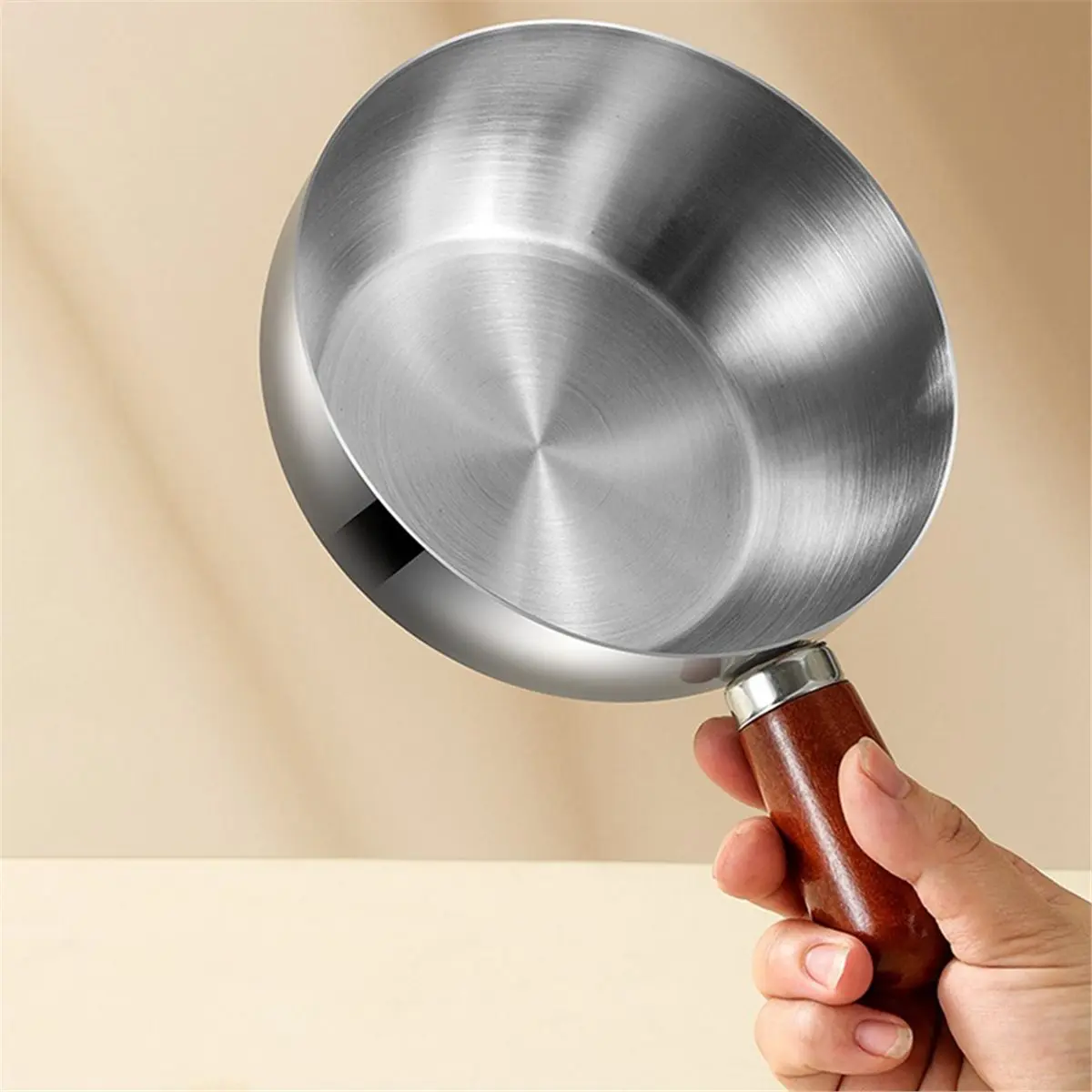 belong Stainless Steel Small Pot Bowl Wood Handle Multi-Function Single-Person Cooking Sauce Bowl Fruit Salad Yogurt Bowl