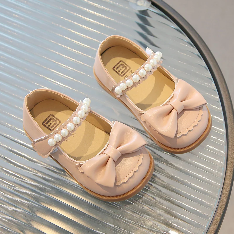 Children's Leather Shoes Kids leather shoe for Little Girls   2024 Spring Autumn New Princess Pearls