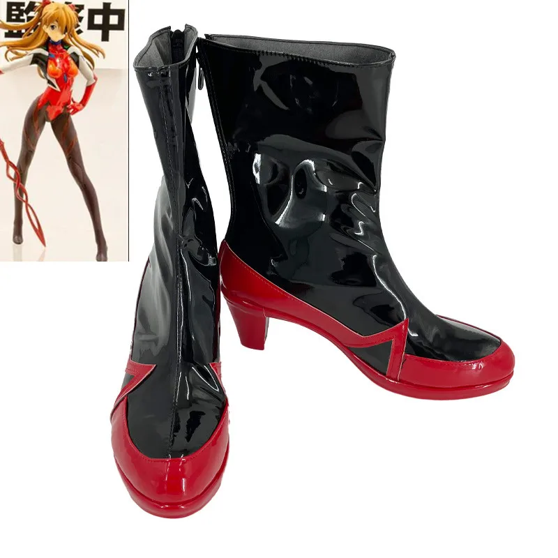 

Обувь для косплея с персонажем аниме Аянами Рей, красные, черные ботинки ручной работы, ботинки на высоком каблуке из искусственной кожи