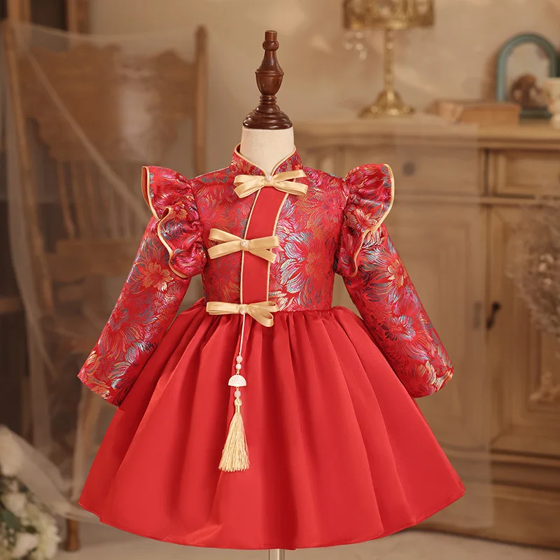 Children High End Birthday Baptism Princess Ball Gown Girls Fashion Long Sleeve Wedding Party Dress g192