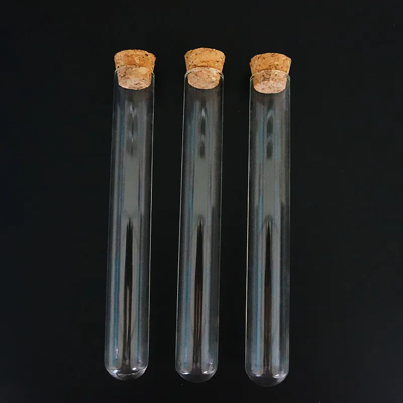 Tubo de ensayo de vidrio de 24 unids/lote, 20x150mm, con tubo de embalaje de cigarros de corcho, cristalería de laboratorio