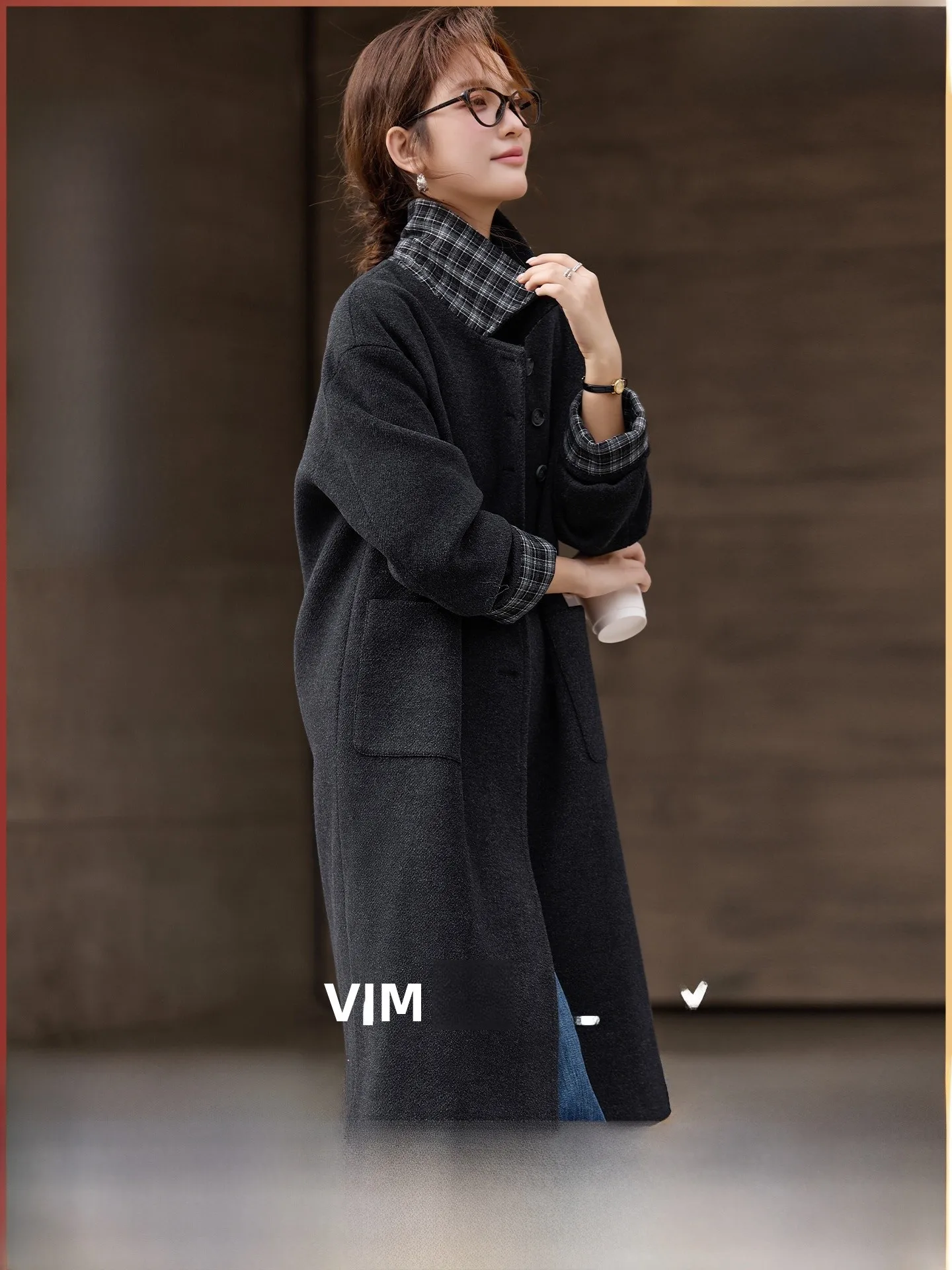 

Длинное шерстяное пальто женское свободного кроя в клетку с отложным воротником, зимняя новинка, модное, для повседневной носки, простой дизайн