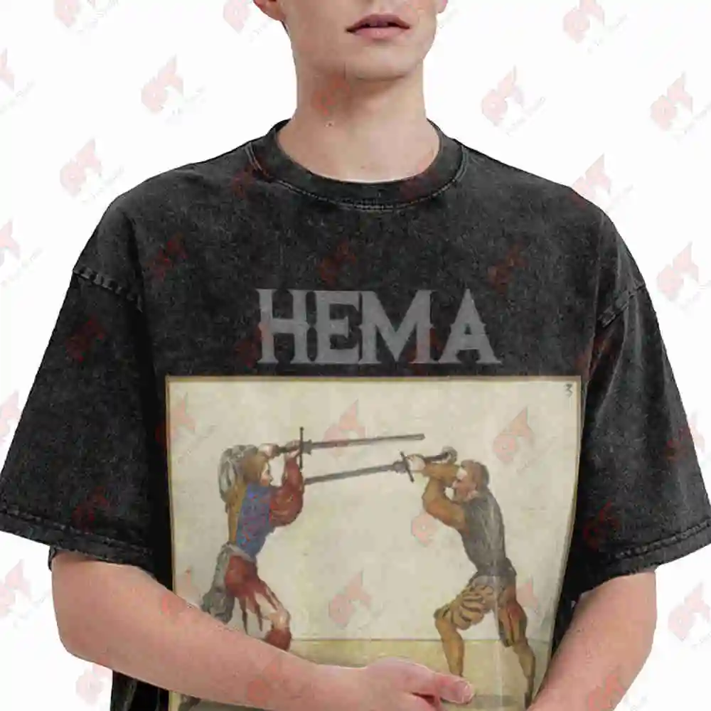 HEMA Fencing Long Sword Vintage Washed Tee Pure Cotton T-Shirt