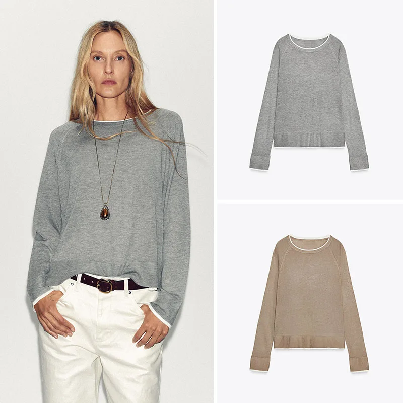 

New Arrival Women's Long Sve round Ne Knitted Sweater Loose Fit Double Layer Open Cardigan Regular Length for Teen Girls