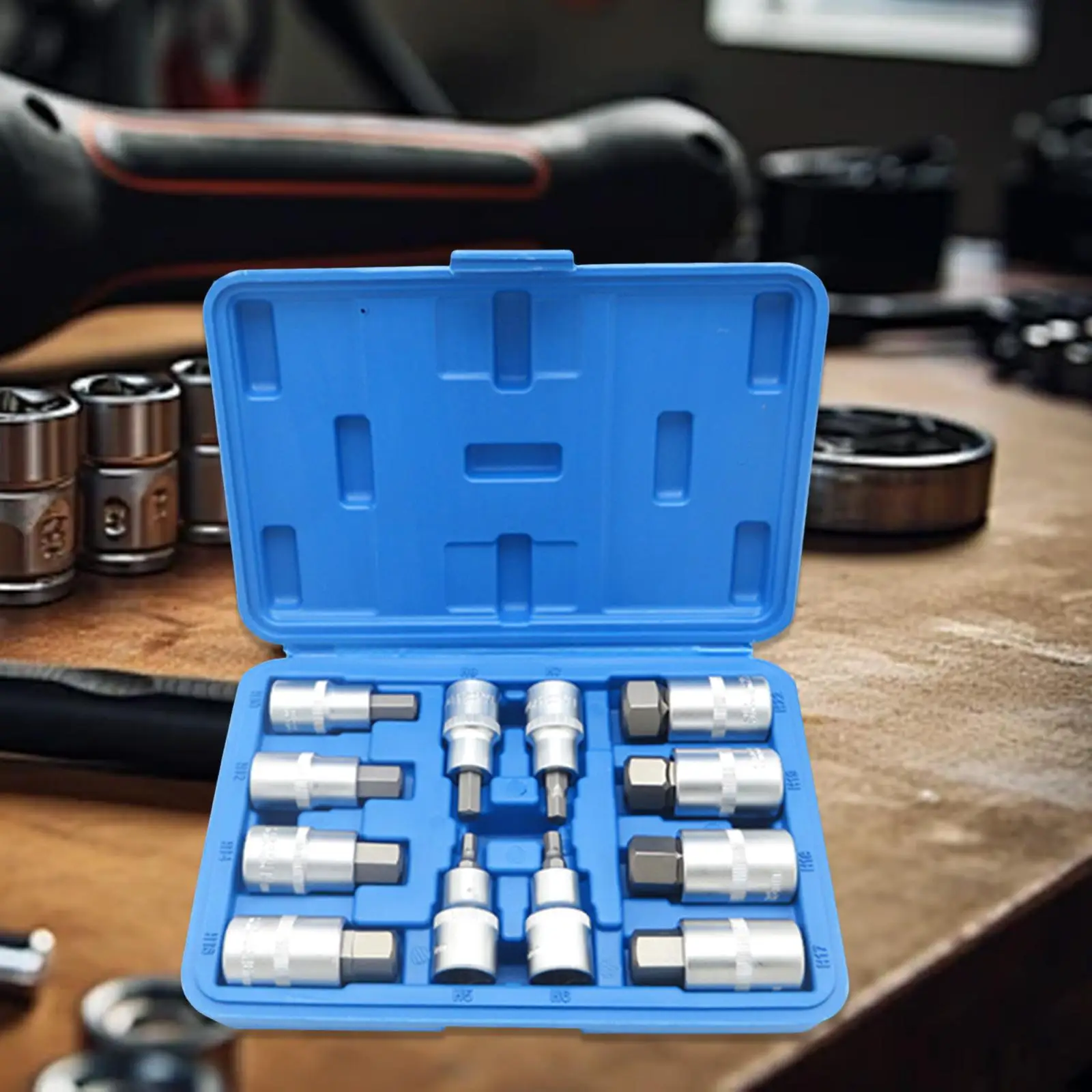12 Pieces Hex Socket Bit Set Easy Installation Portable High Performance Supplies Sturdy Durability with Storage Case 1/2
