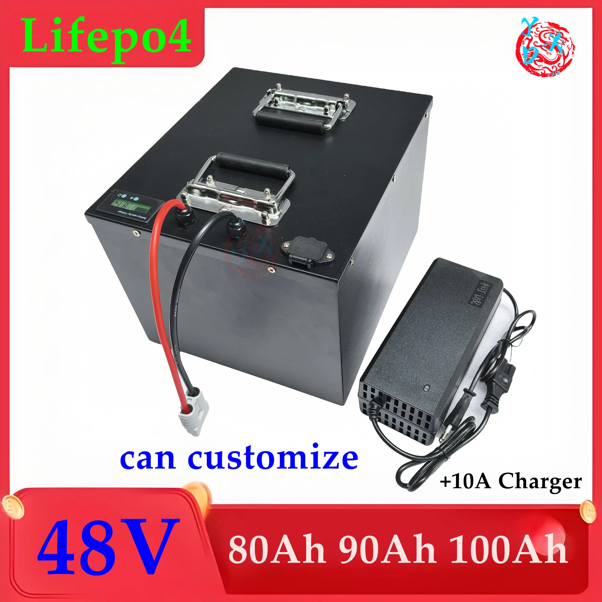 48v 80ah 90ah 100Ah Lifepo4 battery pack motorhome for RV EV Boat motor power solar storage energy forklift AGV + 10A charger