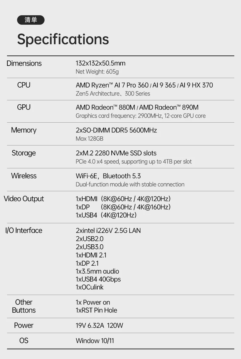 TOPC TR9 AI7 Pro 360 AI9 365 AI9 HX370 Mini PC Windows 11 Pro DDR5 5600MHz PCIe4.0*4 WiFi 6E BT5.3 OCulink USB4 AI Computer
