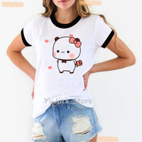 Kawaii Panda Bubu Dudu Cartoon Print T Shirt Girls Pink Bow Rose Love Tshirt Women Harajuku Shirt Summer Short Sleeve T-Shirt