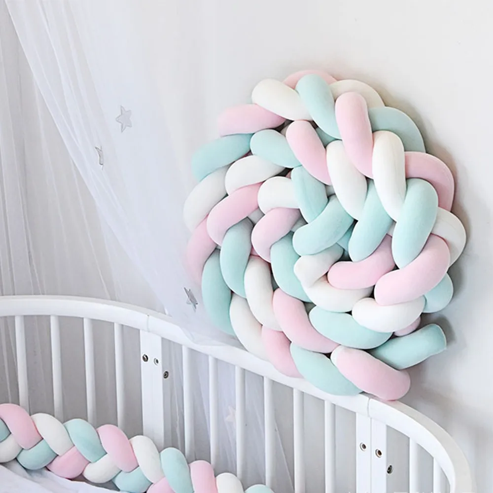 

Knotted Plush Pad Handmade Cot Bumper Soft Plush Washable Braided Pillow Skin-friendly Edge Protection Bed Bumper Baby Room