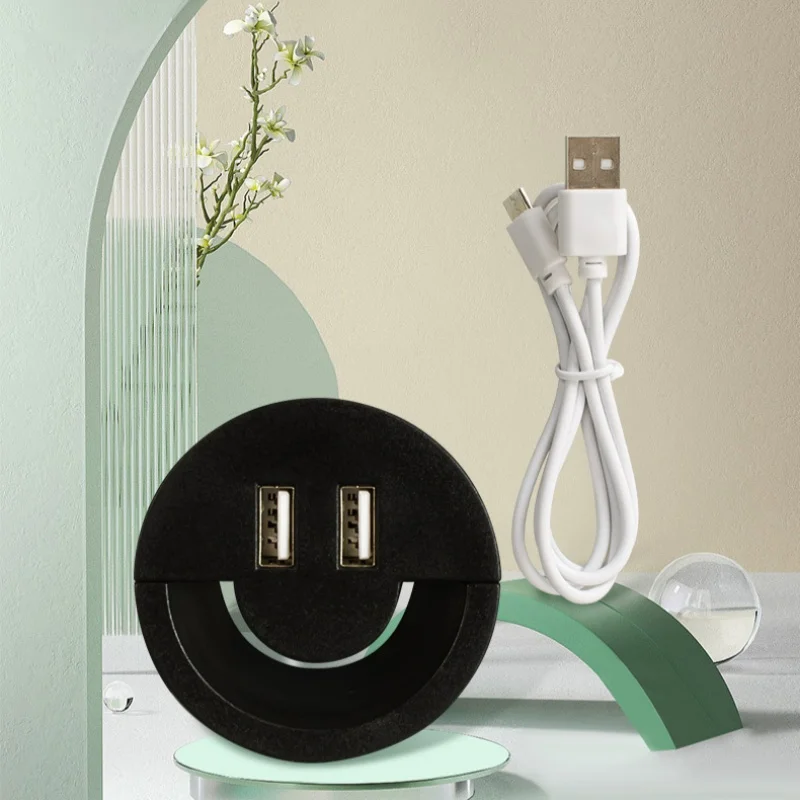 Office desk cable hole cover round smiley face cable box with USB cable box computer desk decorative cover desktop cover