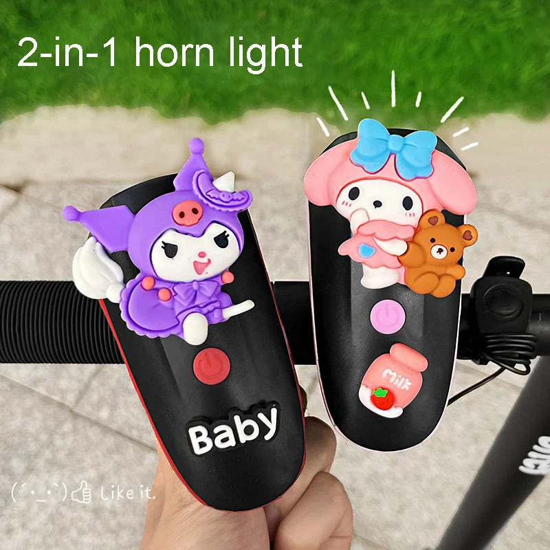 Mountain Bike 2-In-1 Horn Light Night Riding Headlight Bell Universal Kawaii Kuromi Cinnamoroll Kids Scooters Horn Decoration