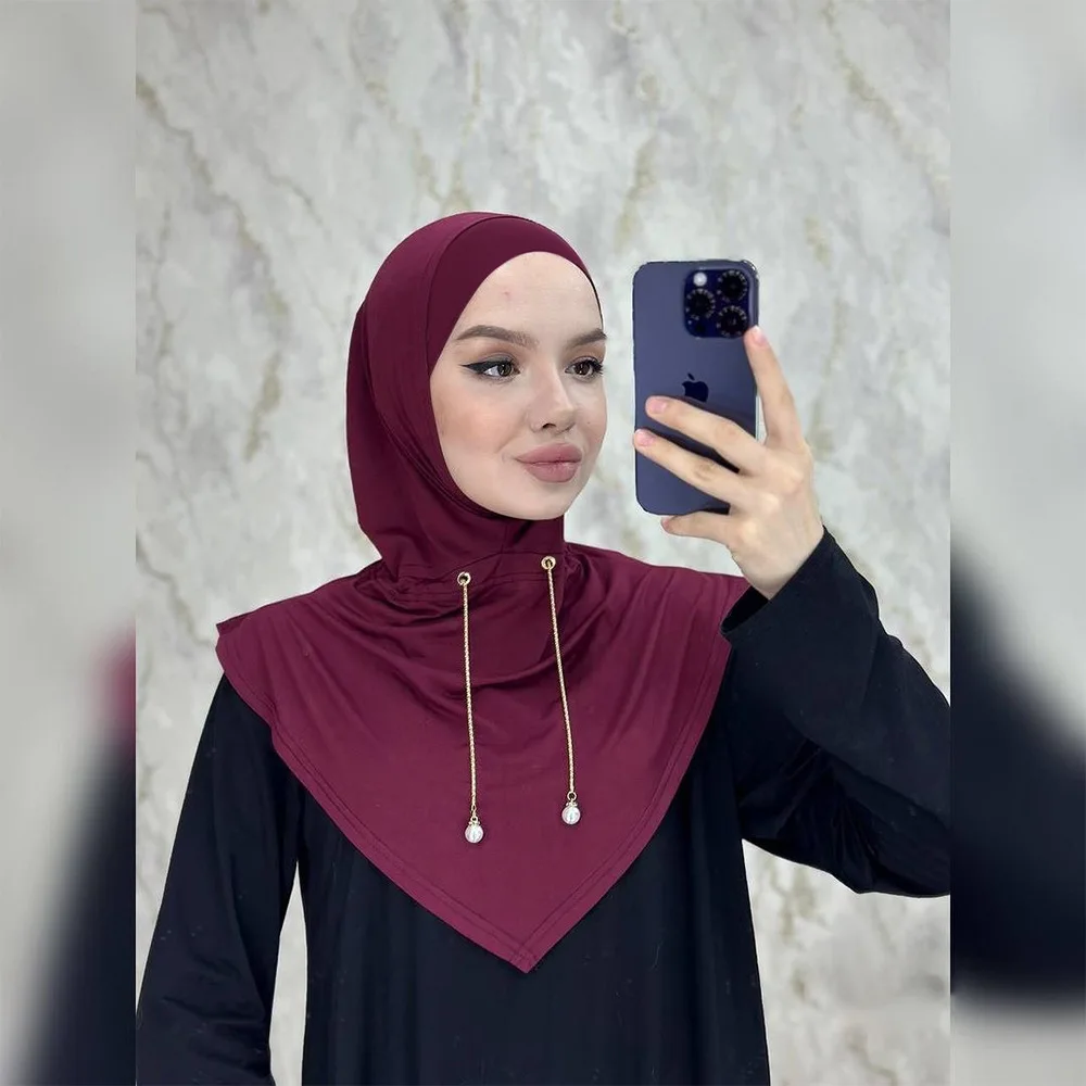 Ramadan Instant Hijab Women Muslim Hijabs Scarf Chain Headscarf Stretch Wraps Head Neck Cover Shawls Arab Islamic Prayer Turban