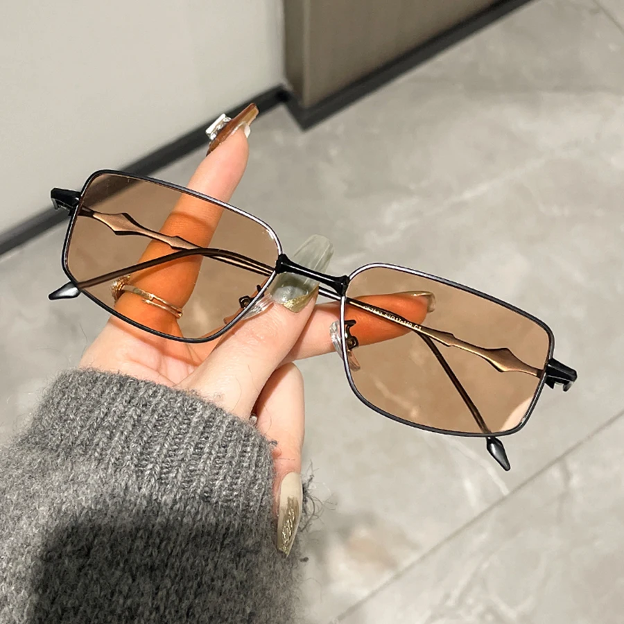 Rectangle Sunglasses Vintage Metal Glasses Frame Women Clear Shades Luxury New Blue Lens Sun Glasses Men Square Eyewear Uv400