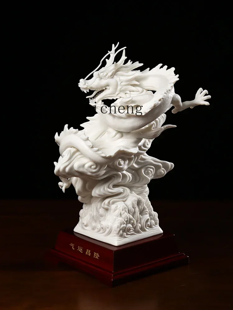b13White Porcelain Air Transport Prosperous Crafts Ceramic Dragon Ornaments Zodiac Mascot Living Room Curio Shelves Decoration view 4