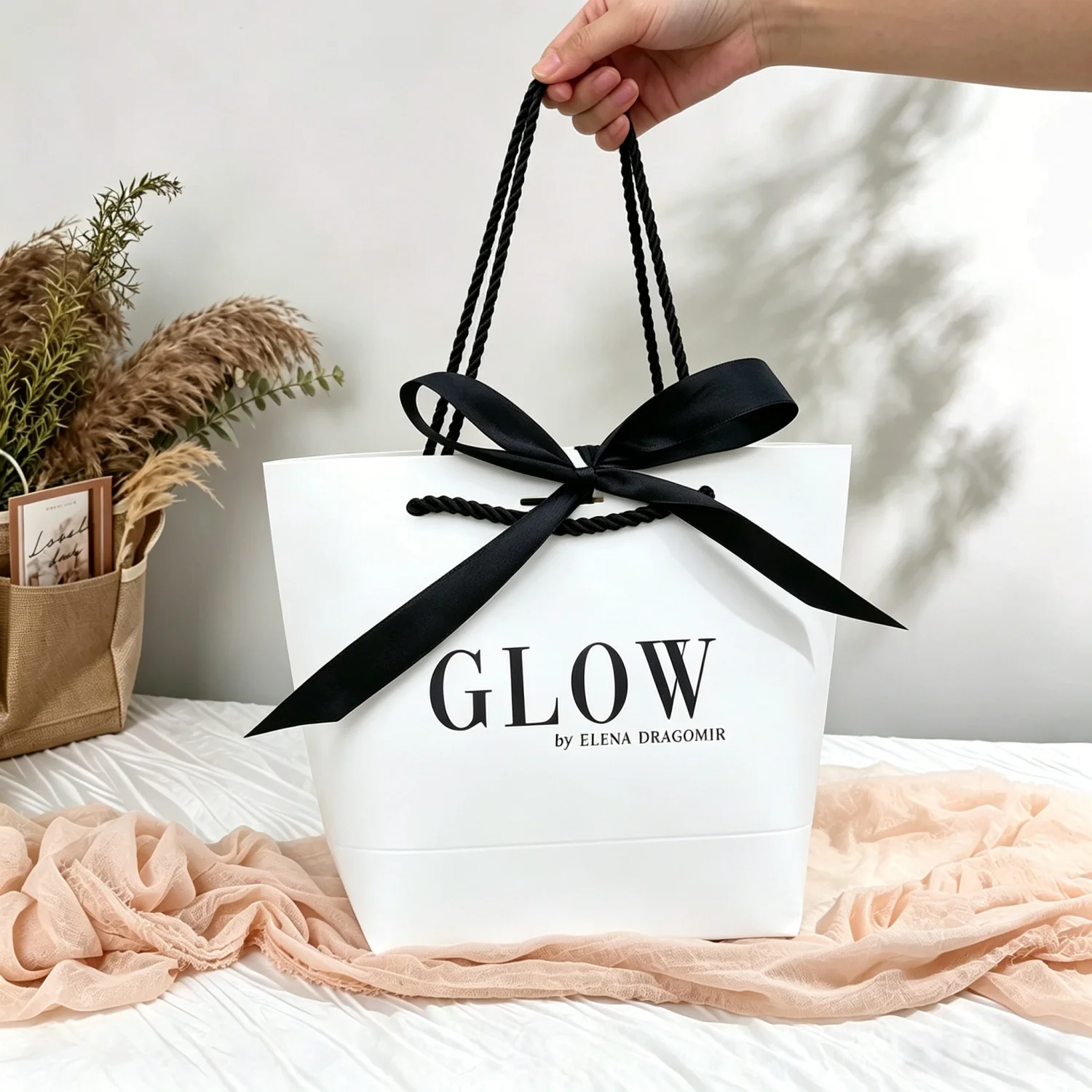 Geschenktüte mit Schleifenband, recycelbare DIY-Papiertüten für Kleidung, Hochzeit, Geburtstagsfeier mit Griffen, Feierdekoration, 10 Stück – Detail 10