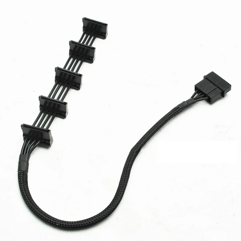 High Quality 1 Pcs Practical Durable PC Server 4 pins IDE Molex 1 to 5 SATA Power Cable Adapter Splitter Cables 18AWG Black 40cm