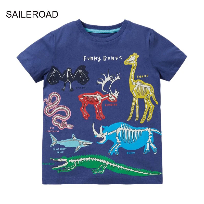 SAILEROAD 2024 Cartoon Animals Skull Luminous T-shirts Kids Tee Tops Boys Children Clothes Summer Kids Short Sleeve T Shirt