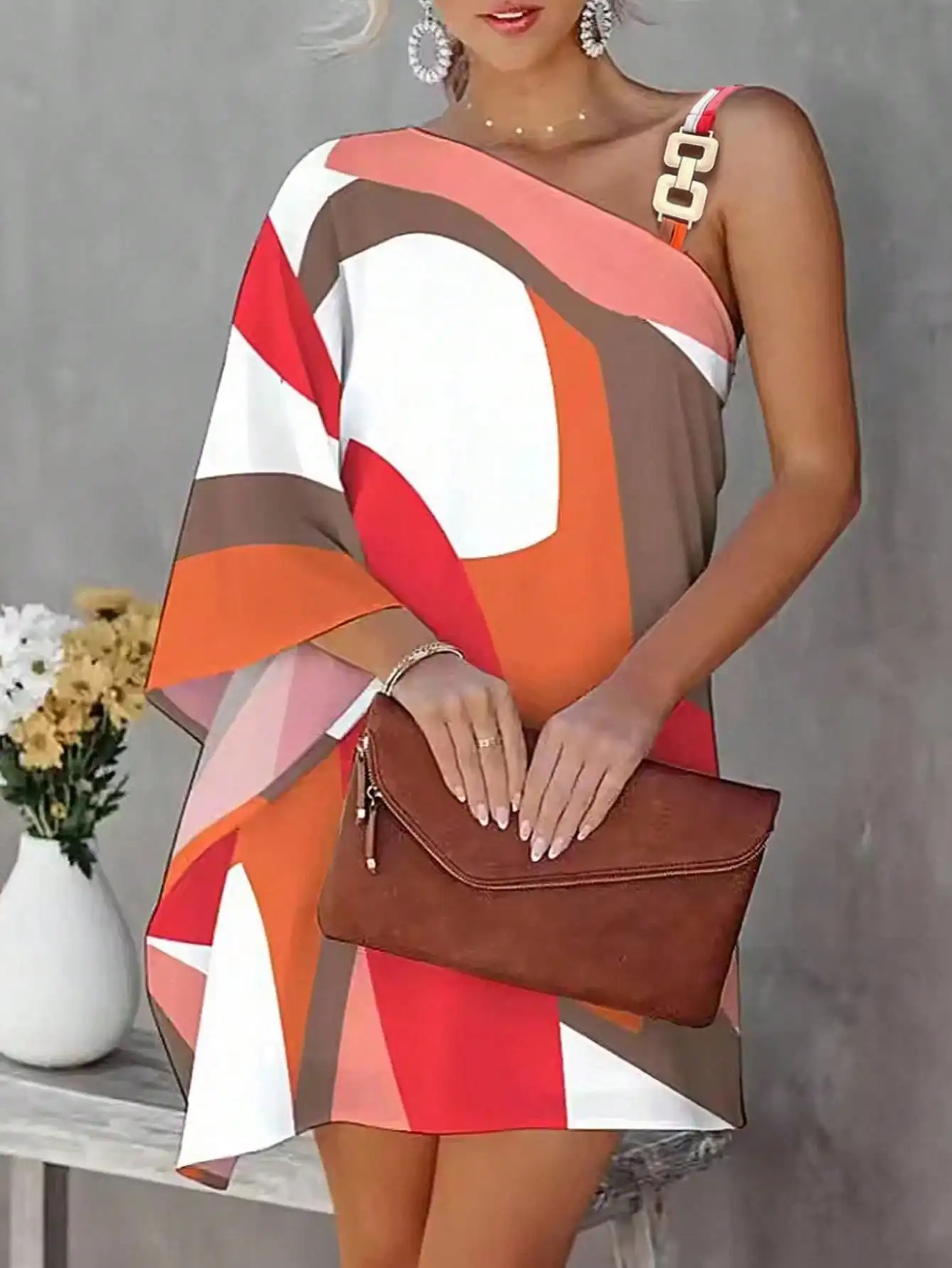 

Colorblock Asymmetrical One-Shoulder Mini Dress for Summer Vacation