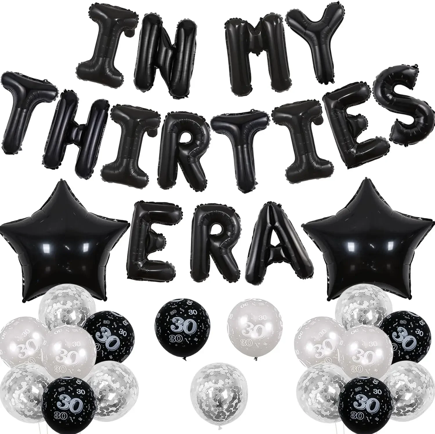 

Black In My Thirties Era Foil Balloons Banner Garland Funny 30th Birthday Party Decor Five-Pointed Star Balloon for Birthday