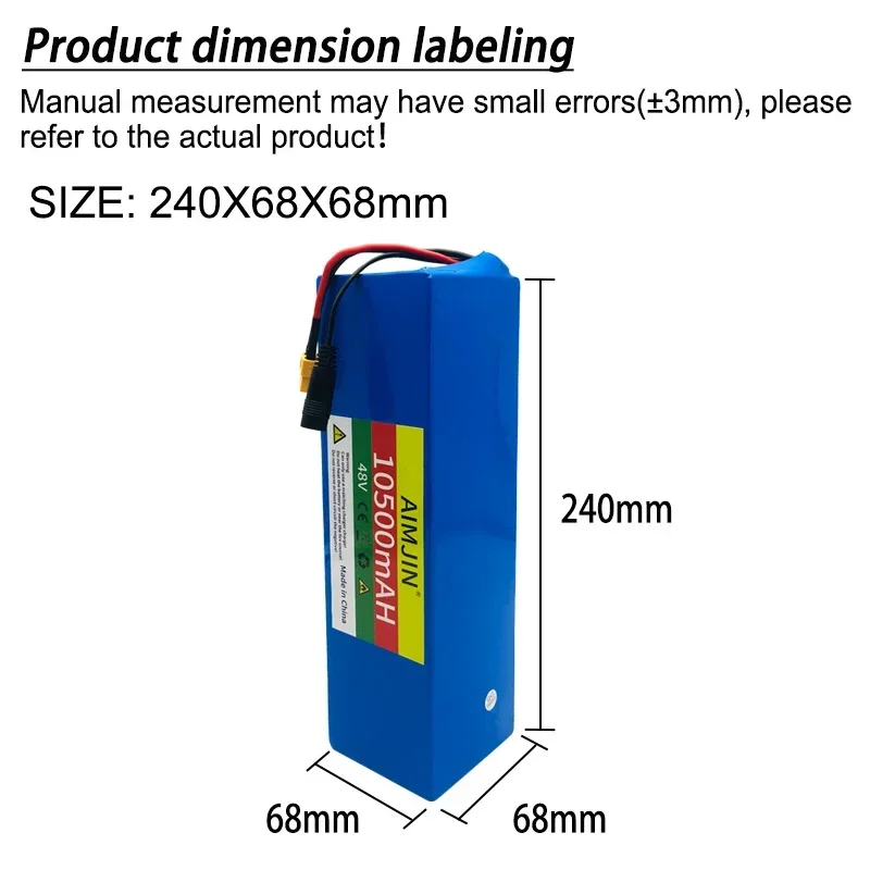 13S3P 48V 10500mAh 10.5Ah 18650 بطارية أيون الليثيوم مع 250W 350W 500W 750W 1000W مناسبة ل 54.6V مع BMS