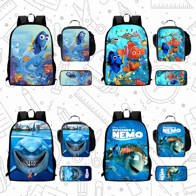 

Cartoon Finding Nemo Child School Backpack With Lunch Bags Pencil Bags For Age 4-9 ,Light Weight School Bags For Boys Girls