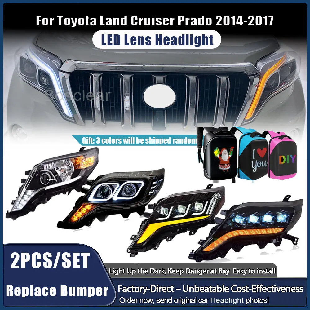 

Передняя фара для Toyota Prado 2014-2017: Светодиодная фара, блок-фара Prado LED RDL, модернизированный сигнал поворота, автоаксессуары