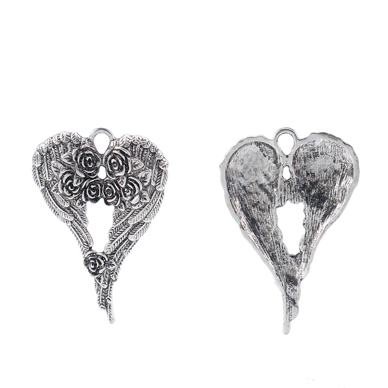 3 x Antique Silver/Golden Color Large Angel Wings Heart Feather Charms Pendants for Necklace Jewelry Making Accessories 69x65mm