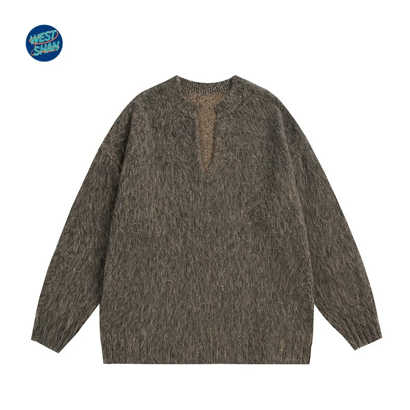 WESTSHAN EU UNS Größe Top Qualität Herbst Winter Retro Einfarbig V-ausschnitt Pullover Pullover Lose Fit Vielseitig Männer Pullover