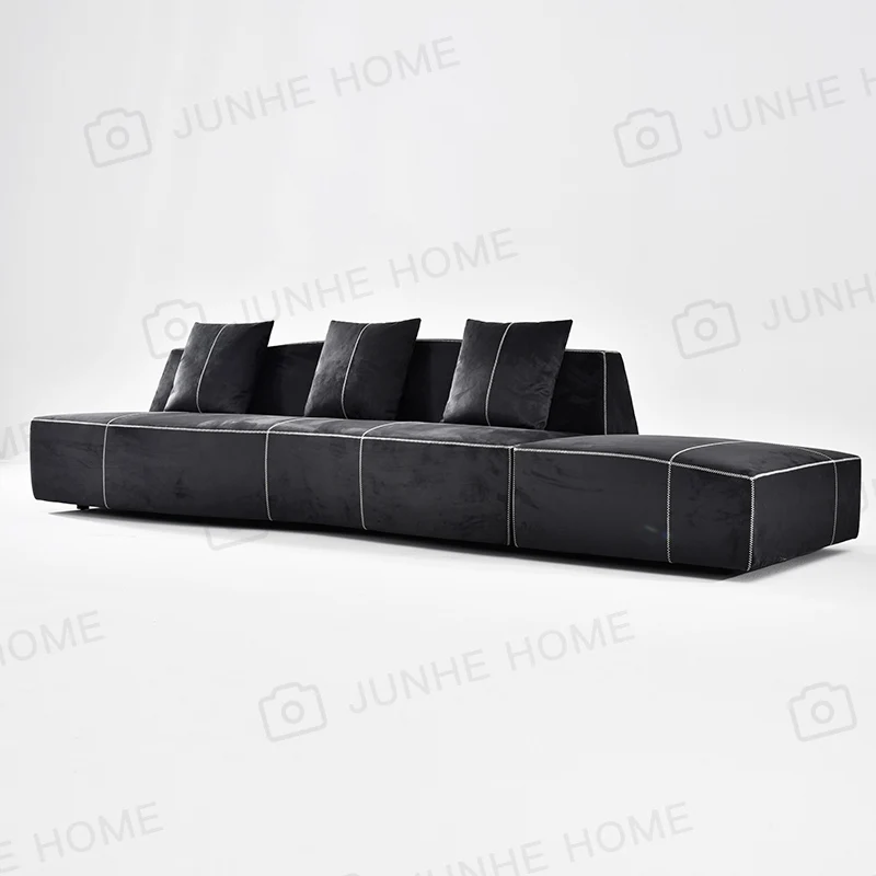 Black straight fabric sofa, Italian light luxury designer home multi-seater sofa, furniture customization