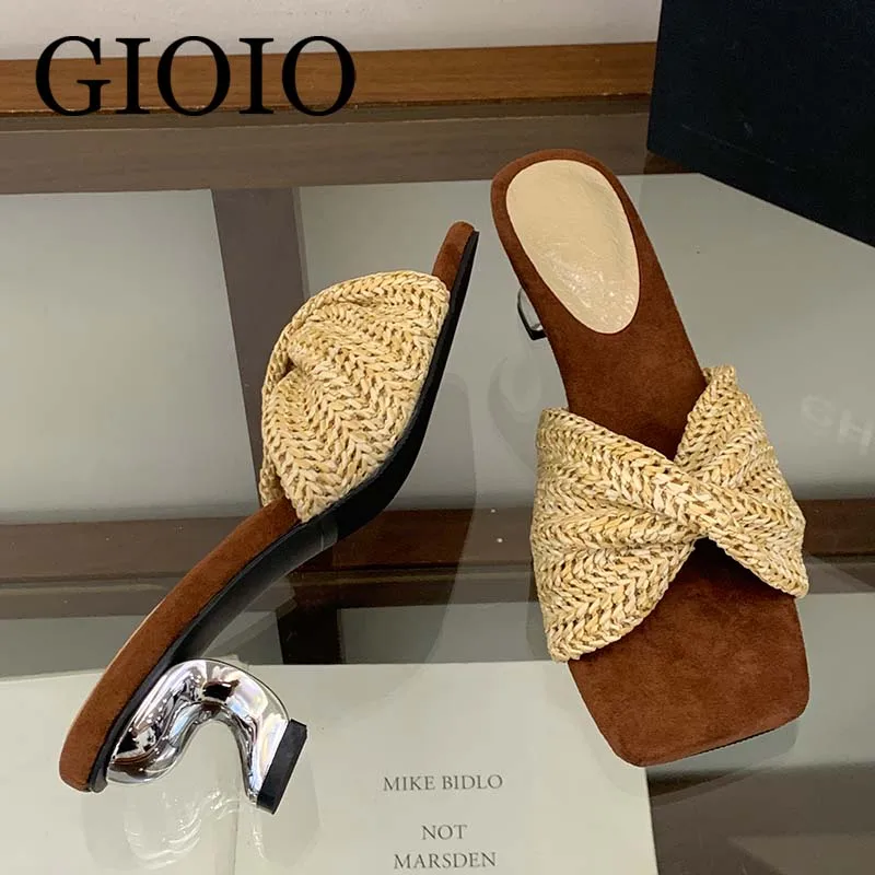 

Женские сандалии GIOIO на среднем каблуке, новые, плетеные, летние, модные, с квадратным носком, элегантные, на каблуке, для женщин