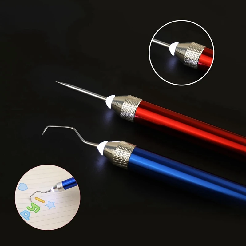 2 Piece LED Weeding Tools For Vinyl Red & Blue Vinyl Weeding Tool With 2 Different Hooks Lighted Weeding Tool Craft Vinyl Tool