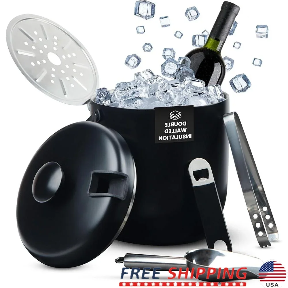 

Изолированное ведро для льда, ведро для льда с двойными стенками из нержавеющей стали и щипцами для крышки, совок, ситечко, открывалка для бутылок, идеальные коктейли