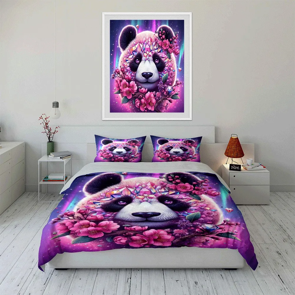 

"Floral Panda Crystal Art Set" Exquisite three-piece bedding set gift for kids and adults