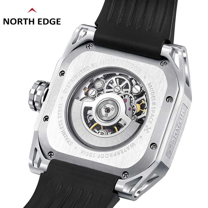 NORTH EDGE New Mechanical Watches For Bussiness Men ST2551 Automatic Watch Luxury Skeleton Stainless Steel 10Bar Waterproof 2022