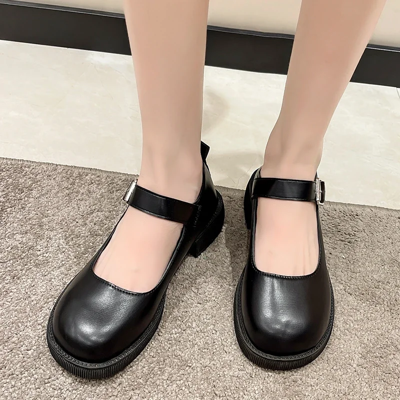 Women\'s 2024 Spring/Summer/Autumn New British Academy Style Low Heel Round Toe Mary Jane Single Shoes with Small Leather Shoes