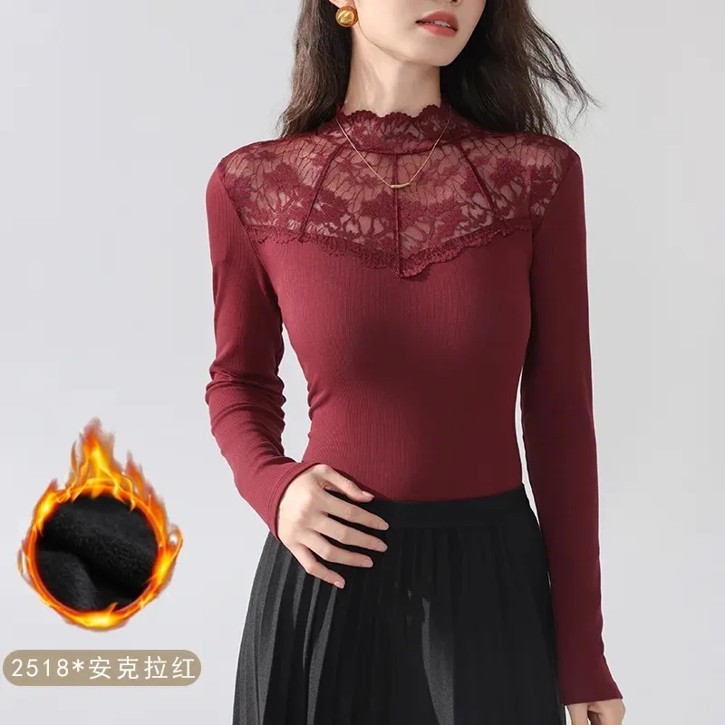 

Autumn and Winter Pullover Lace Bottoming Shirt for Women Half Turtleneck Slim Fit Versatile Long-sleeved Fashion Top