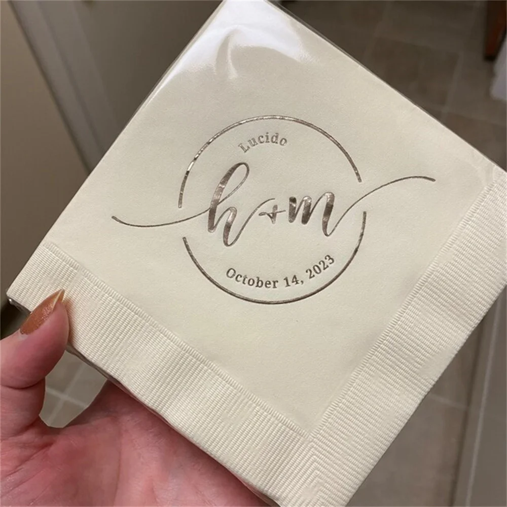 50PCS Personalized Wedding Cocktail Napkins- Circle Monogram - Wedding Decor, Paper Napkin, Monogram Initial, Bridal Shower, Ann