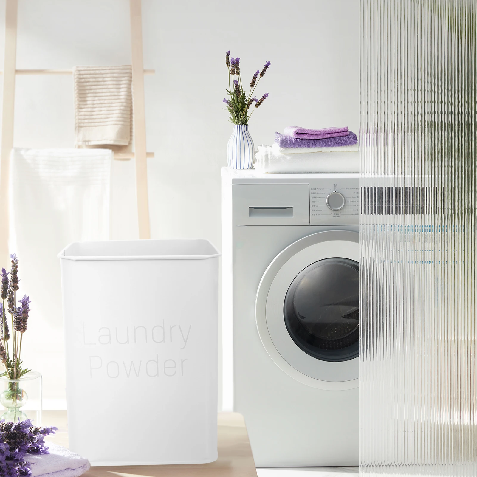 

1 set Laundry Powder Storage Bucket Durable Sturdy Softener Dispenser Washing Powder Holder Metal Container