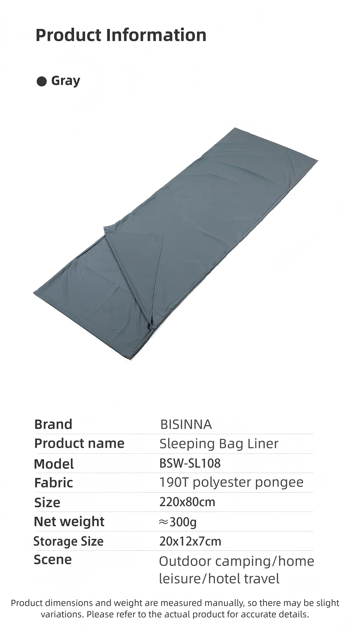 BISINNA Tragbarer Schlafsack-Innenschlafsack mit Kissenbezug, ultraleichter Polyester-Pongee-Schlafsack für Camping, Reisen, Hotel, 220 x 80 cm – Detail 10