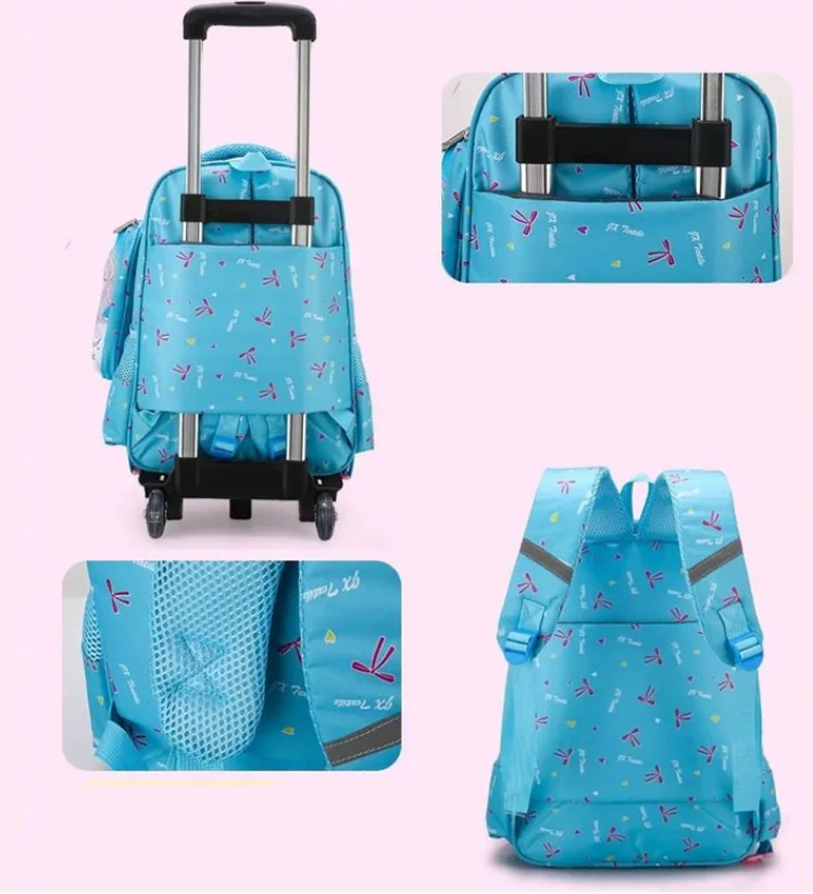 Sacos de carrinho escolar para meninas mochila de rodas crianças escola rolando mochila escola rolando conjunto saco com lancheira