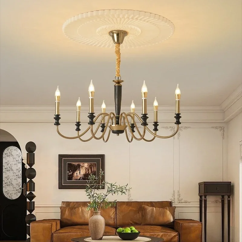 

SANDYHA French Retro Pendant Light Hanging Chandelier Candle Bulb Design for Living Room Bedroom Restaurant Ceiling Decoration
