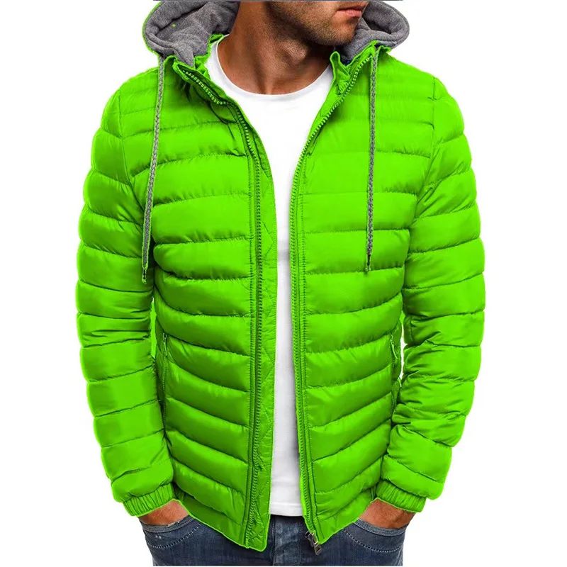 Jaqueta puffer masculina com capuz, casaco de algodão casual, corta-vento com zíper, tamanho grande, 4 cores, nova moda, outono e inverno