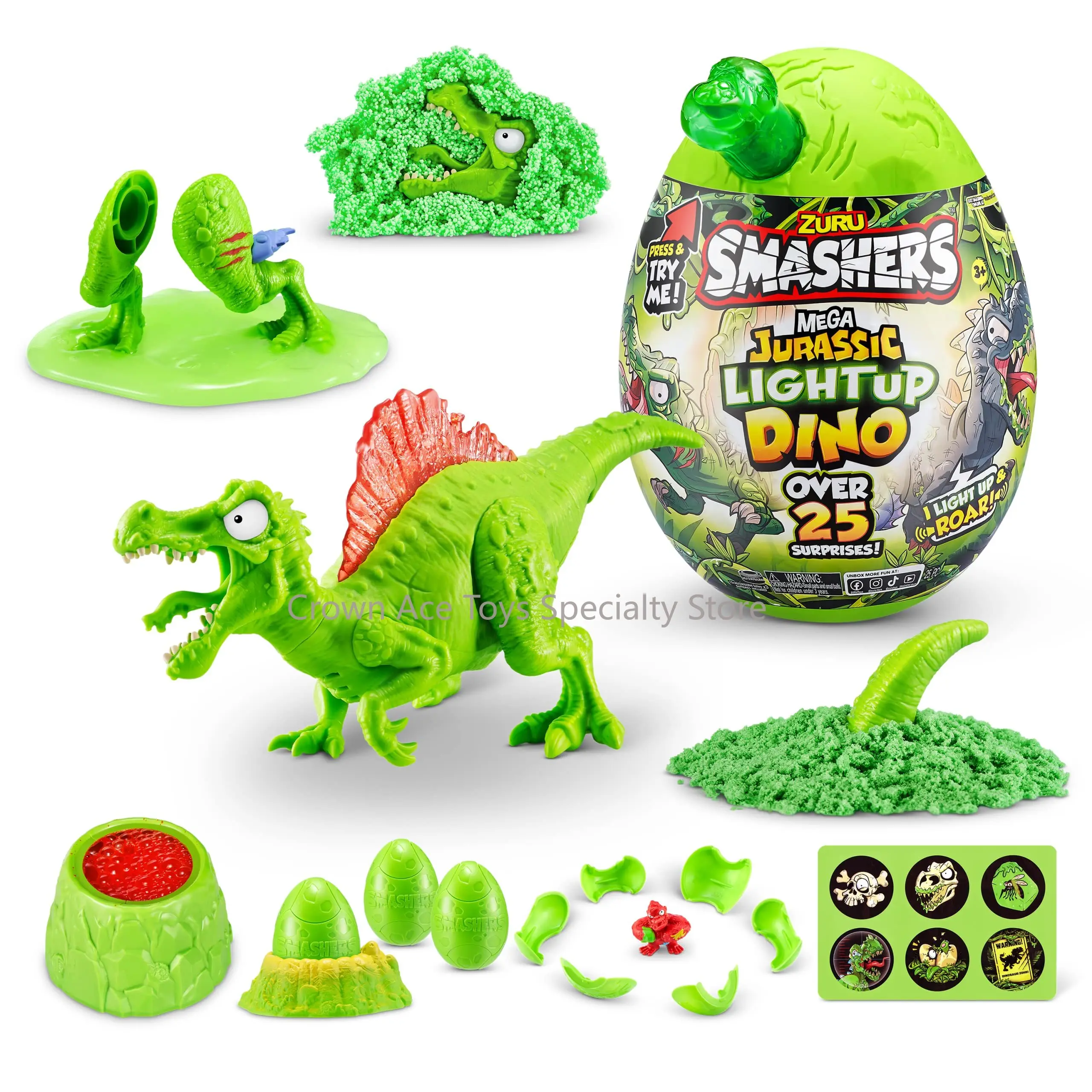 In Stock ZURU Smashers Mega Jurassic Light Up Dino Egg Spinosaurus T-Rex Fossil Collectible Egg Surprise Boy Girl Birthday Gifts