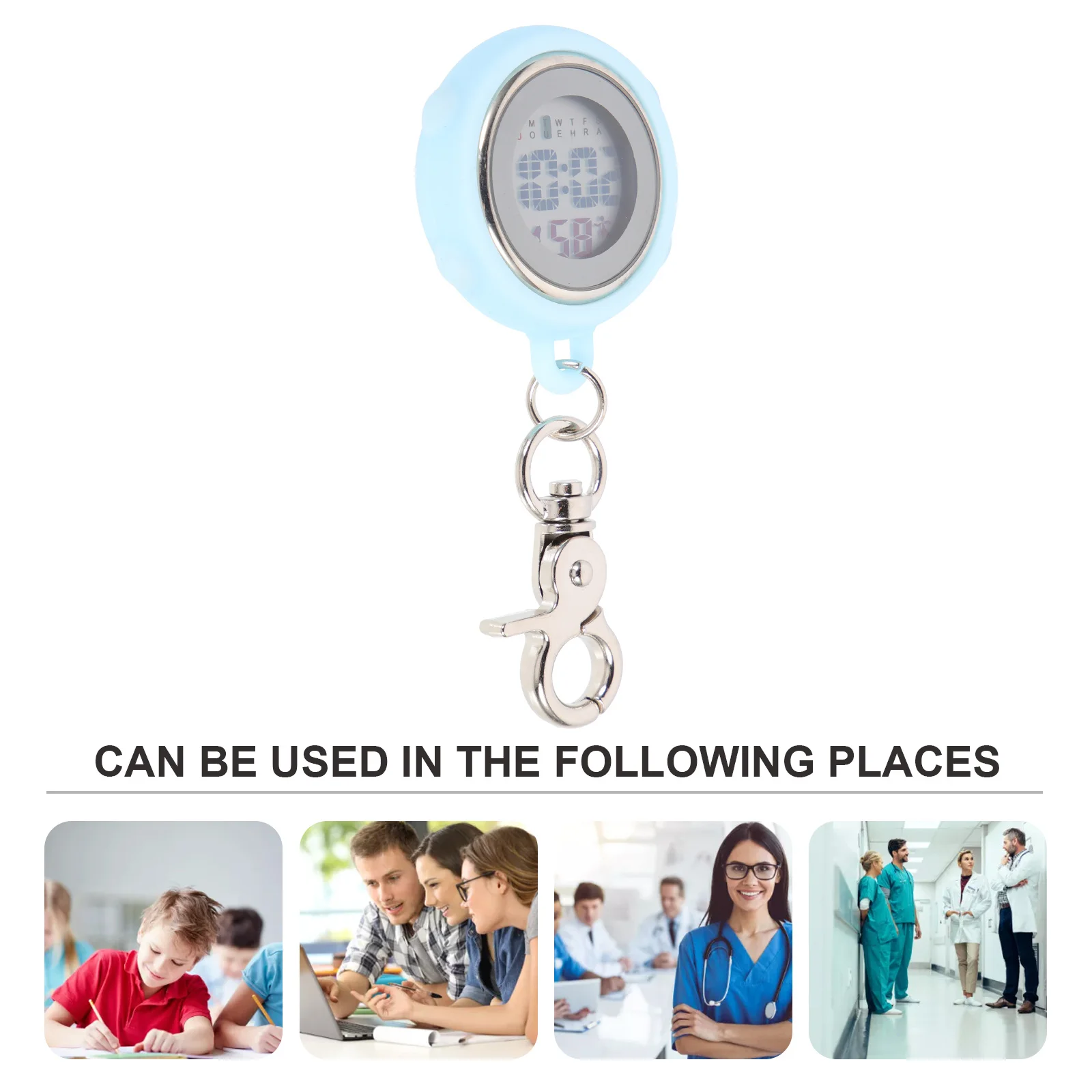 Electronic Stopwatch Clip on Pocket Watch Silicone Luminous Multi Function Digital Week Display Gift Clip on Watch