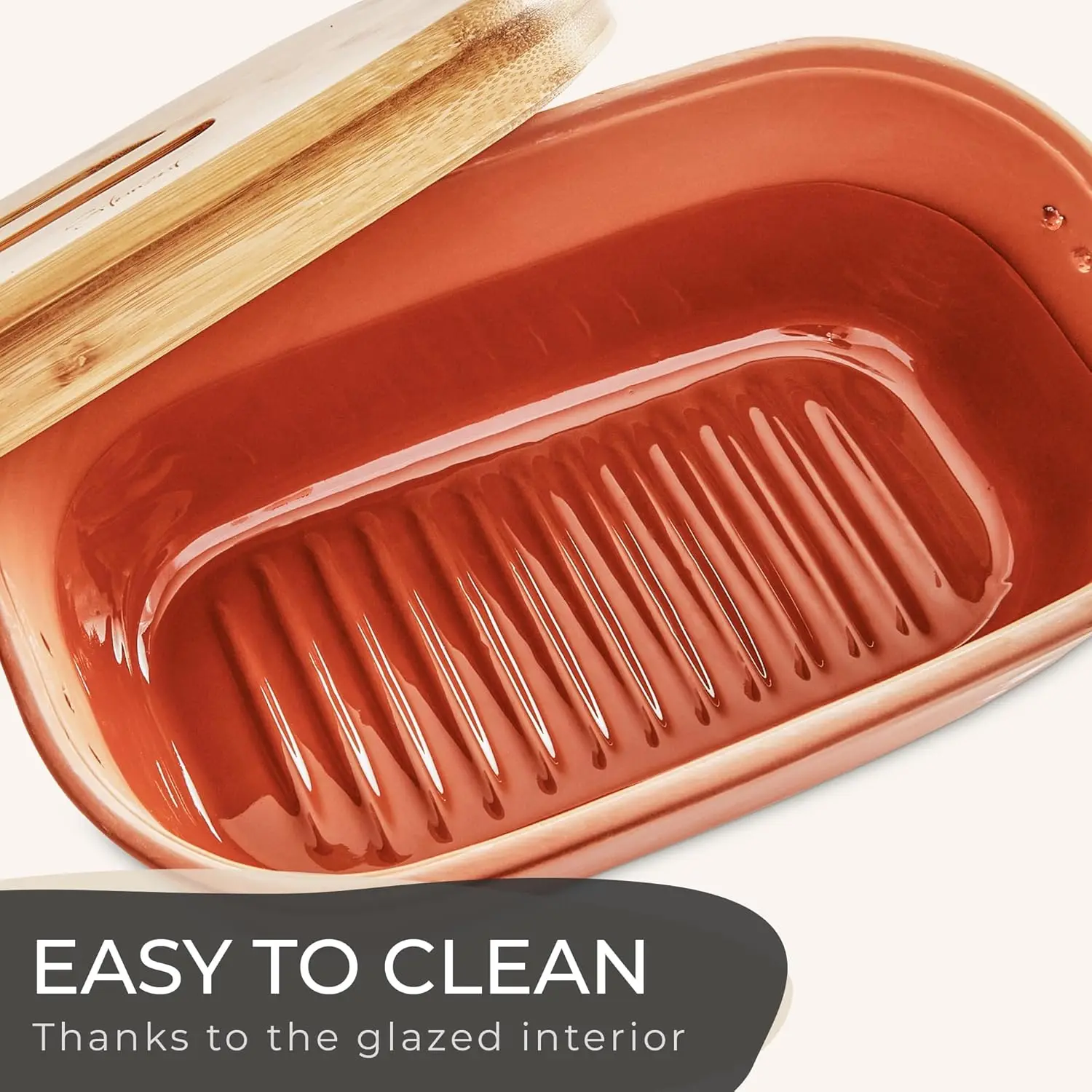 Breathable Terracotta Bread Box (9.8x5.1x3.9 inches) - Keeps Bread Fresh Longer for Kitchen Countertop