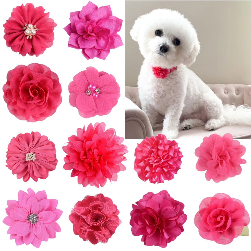 10PCS Handmake Pet Dog Bowtie Puppy Clolorful Flower Collar for Small Dogs Pet Cat Dog Slidable Collar Dog Grooming Accessories